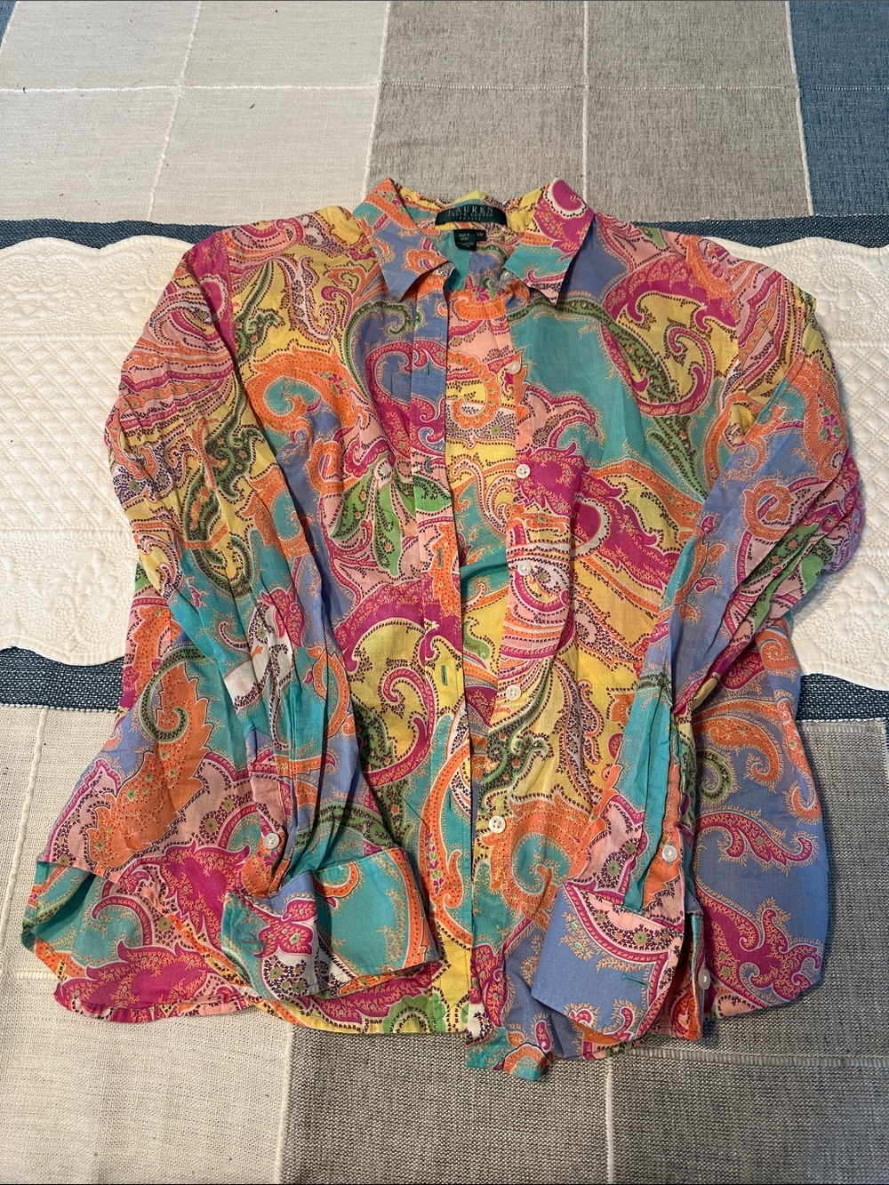 Lauren Ralph Lauren Multicolor Paisley Button-Down Shirt in Aqua, Pink & Yellow